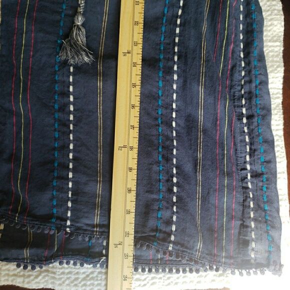 Ella Moss Blouse Womens L Blue Top Braided Tassels Fring Semi Sheer Boho Peasant - Picture 9 of 10